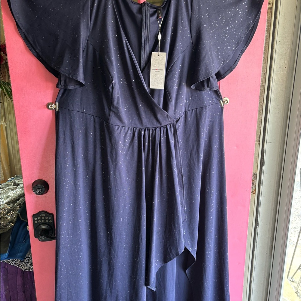 Ever Pretty Elegant Navy Blue Dress with Silver Sparkle Detail